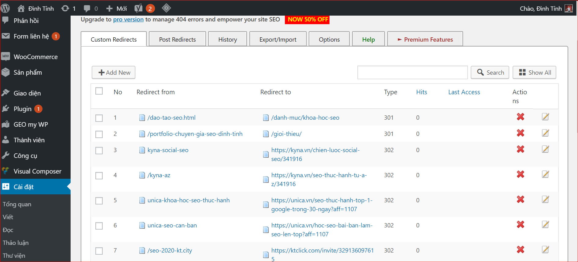 Chuyển hướng 301 302 307 trong WordPress
